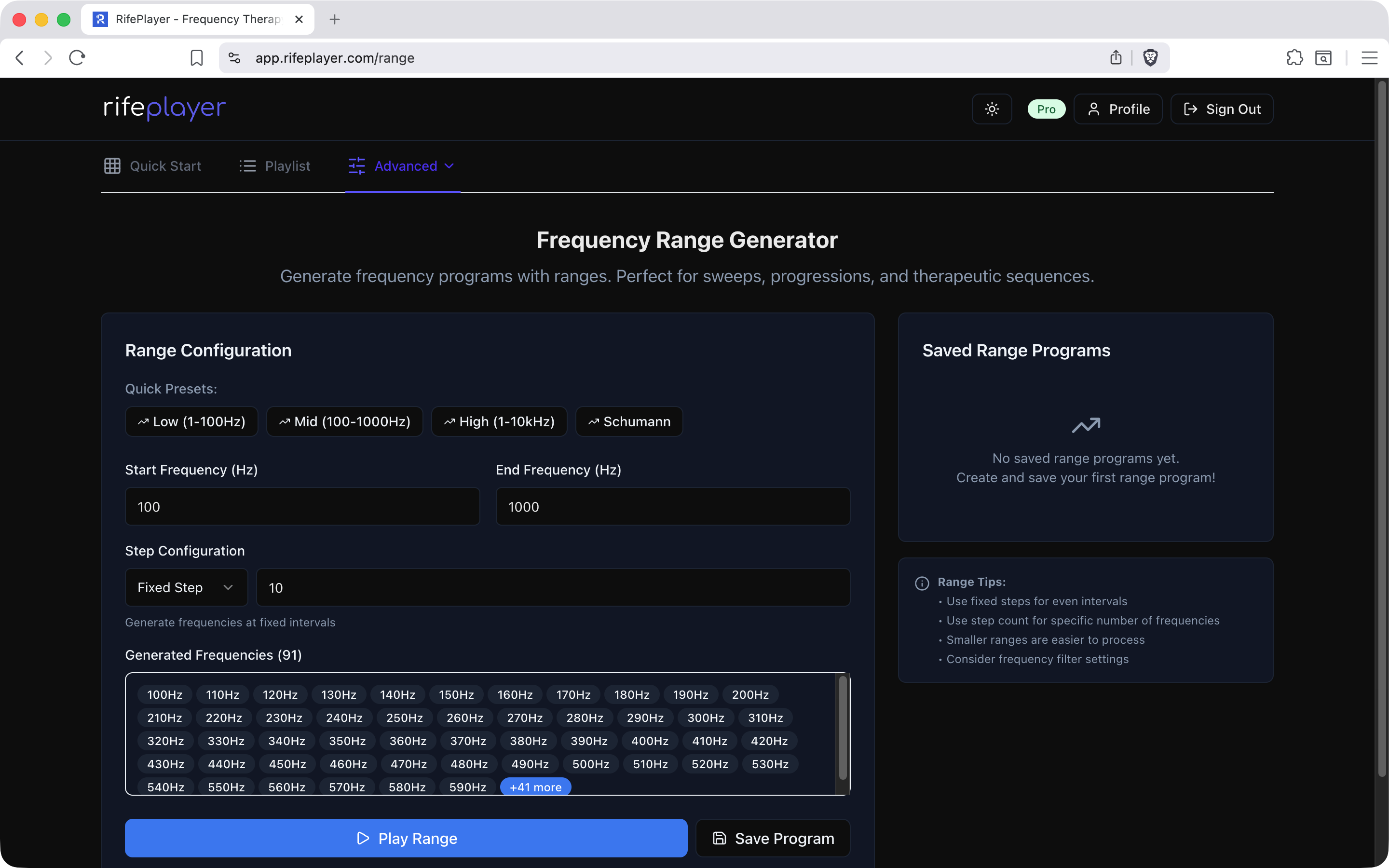 Frequency Range Generator
